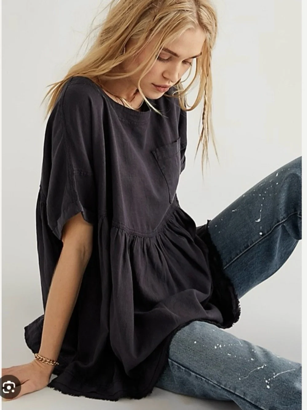 Free People moon city relaxed fit short sleeve gray blouse - Picture 1 of 10